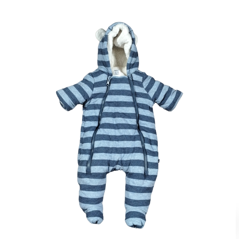 baby gap puffer onepiece Bear  Zipped Bodysuit Striped With Ears Boy 0-3 Months